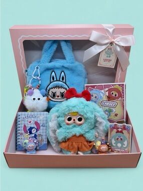 Cute Plush Gift Box with Aqua Blue Character Bag & Doll